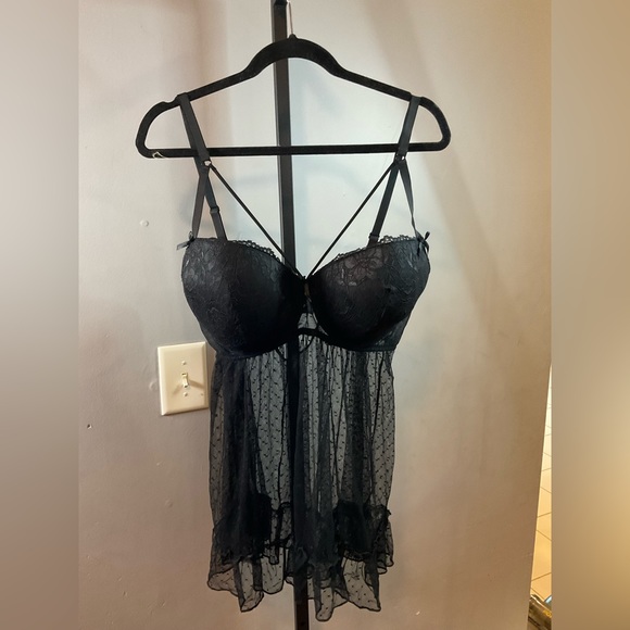 Swiss dot Babydoll Chemise W/ Bra - Picture 2 of 4